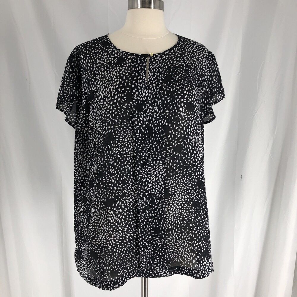 Liz Claiborne Career Womens Black Cap Sleeve Top XLarge Keyhole Neck